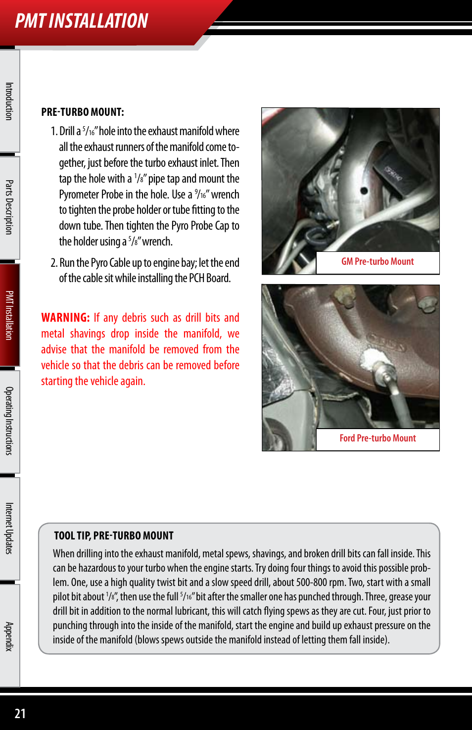 Pmt installation, Drill a | Bully Dog 40300 PMT advanced vehicle downloader, controller, monitor and gauge User Manual | Page 22 / 72