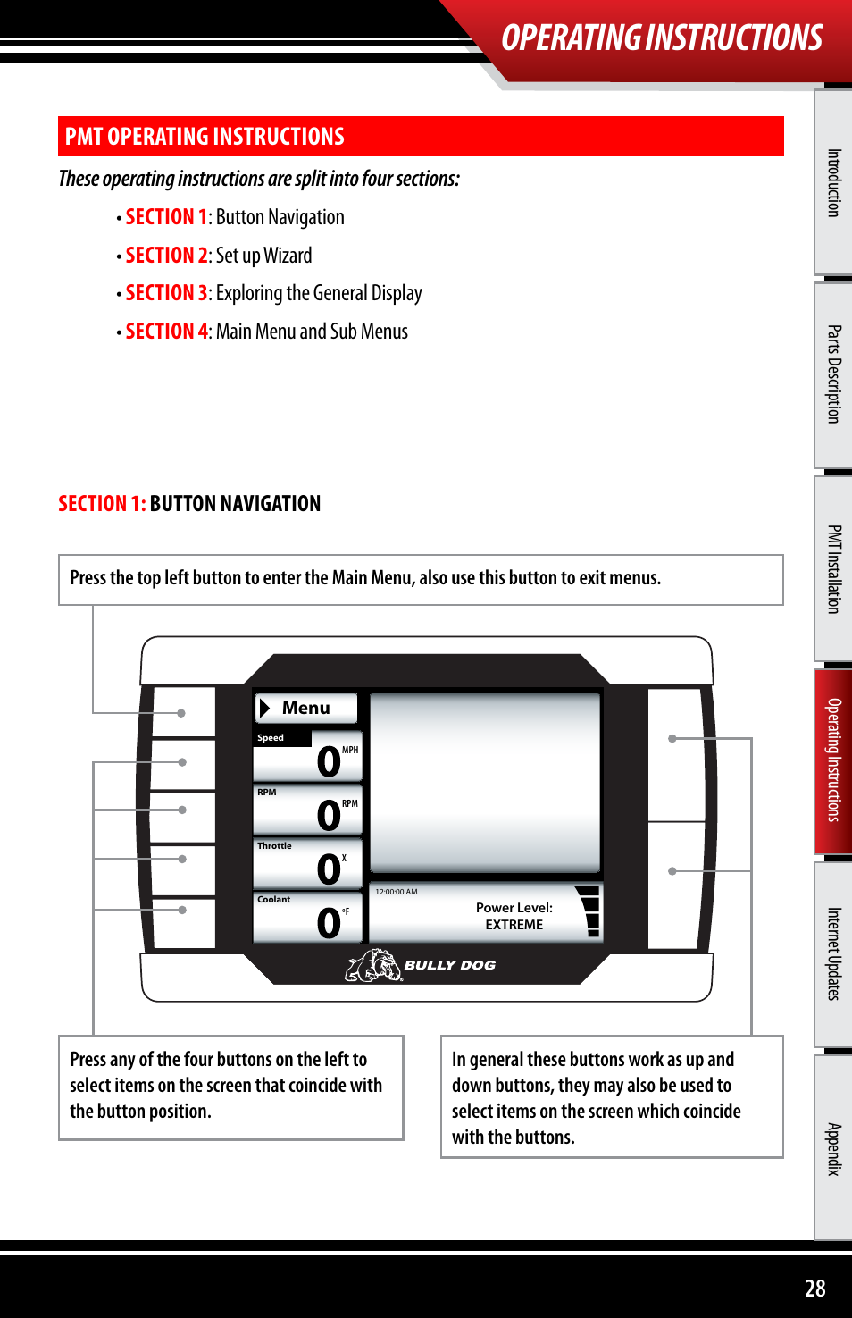Operating instructions, Pmt operating instructions | Bully Dog 40300 PMT advanced vehicle downloader, controller, monitor and gauge User Manual | Page 29 / 72