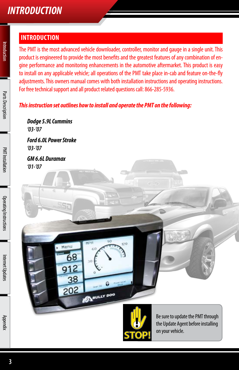 Introduction | Bully Dog 40300 PMT advanced vehicle downloader, controller, monitor and gauge User Manual | Page 4 / 72