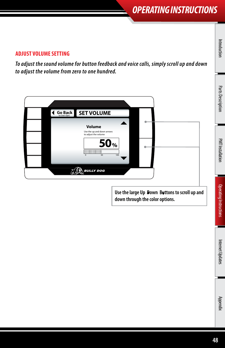 Operating instructions | Bully Dog 40300 PMT advanced vehicle downloader, controller, monitor and gauge User Manual | Page 49 / 72