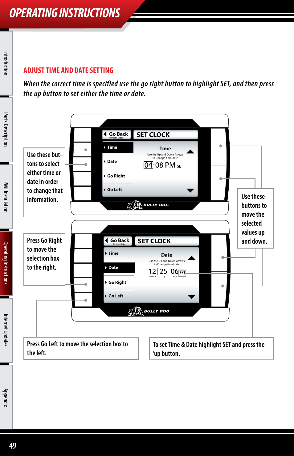Operating instructions | Bully Dog 40300 PMT advanced vehicle downloader, controller, monitor and gauge User Manual | Page 50 / 72