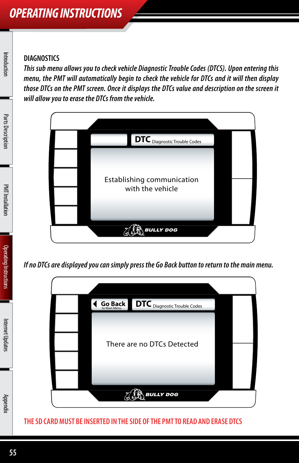 Operating instructions | Bully Dog 40300 PMT advanced vehicle downloader, controller, monitor and gauge User Manual | Page 56 / 72
