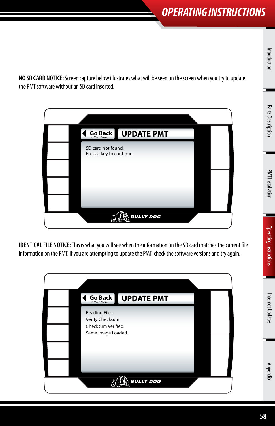 Operating instructions, Update pmt | Bully Dog 40300 PMT advanced vehicle downloader, controller, monitor and gauge User Manual | Page 59 / 72