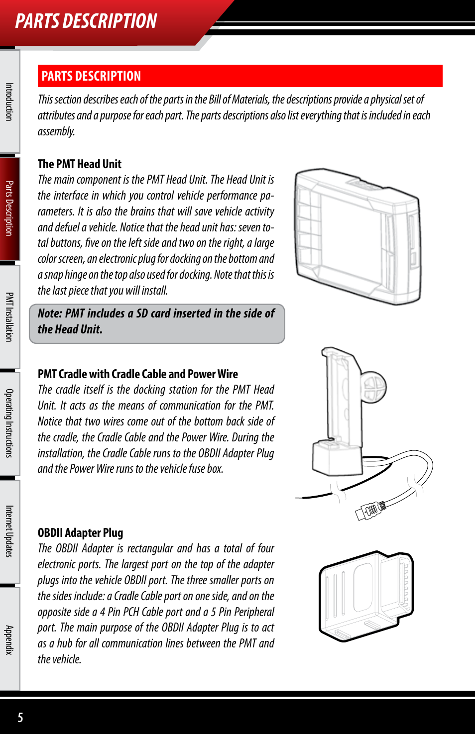 Parts description | Bully Dog 40300 PMT advanced vehicle downloader, controller, monitor and gauge User Manual | Page 6 / 72