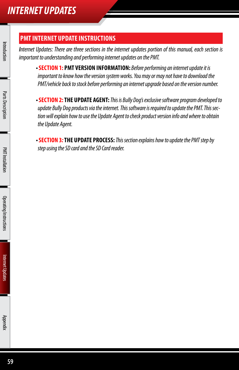 Internet updates, Pmt internet update instructions | Bully Dog 40300 PMT advanced vehicle downloader, controller, monitor and gauge User Manual | Page 60 / 72