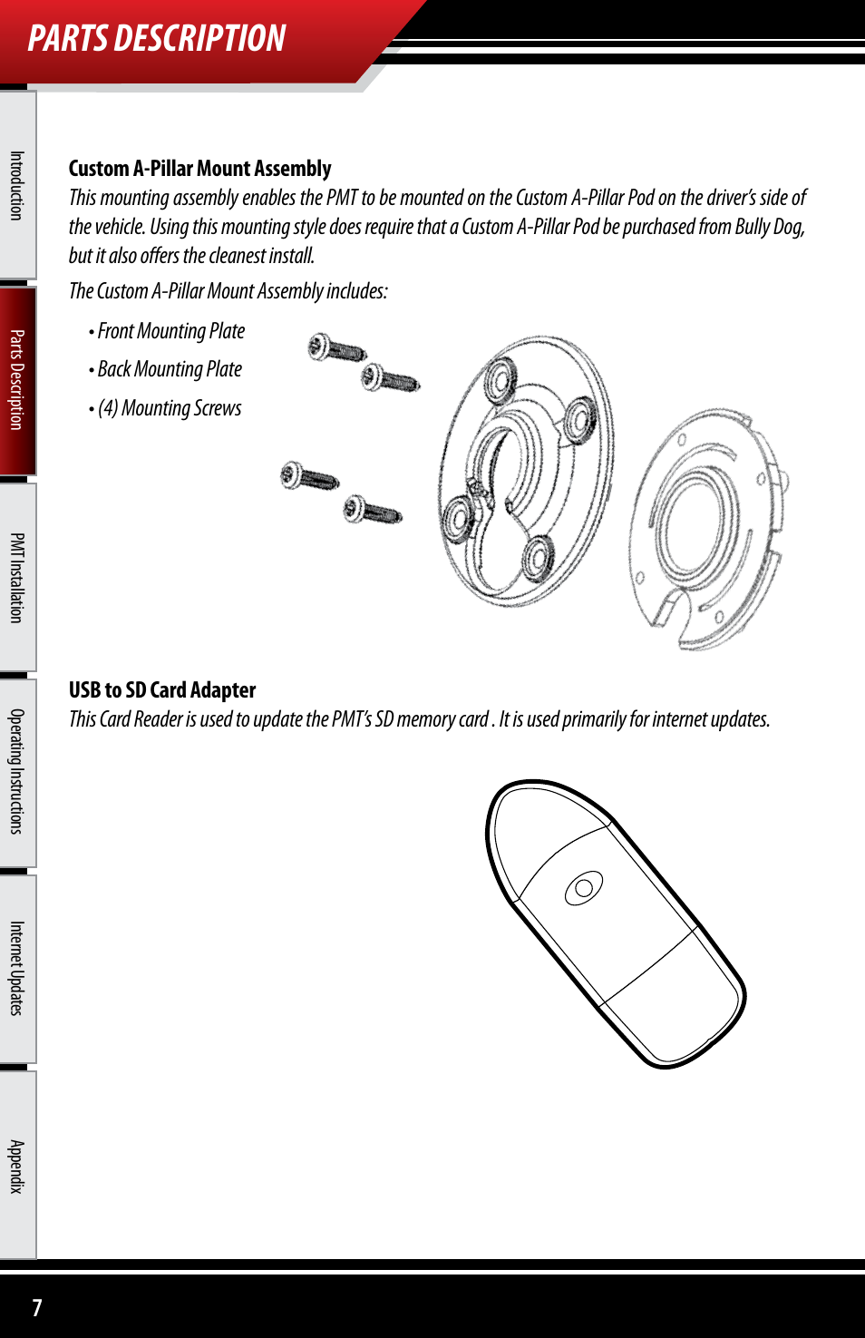 Parts description | Bully Dog 40300 PMT advanced vehicle downloader, controller, monitor and gauge User Manual | Page 8 / 72