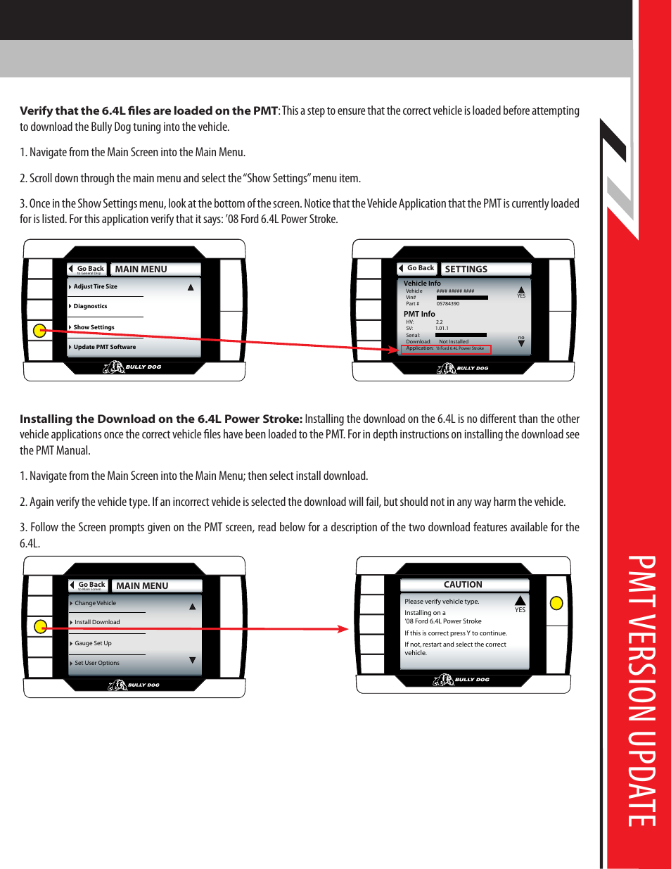 Pm t v er sio n u pda te | Bully Dog PMT 08 Ford 6.4L Powerstroke Version 1.0.1.2 User Manual | Page 7 / 9