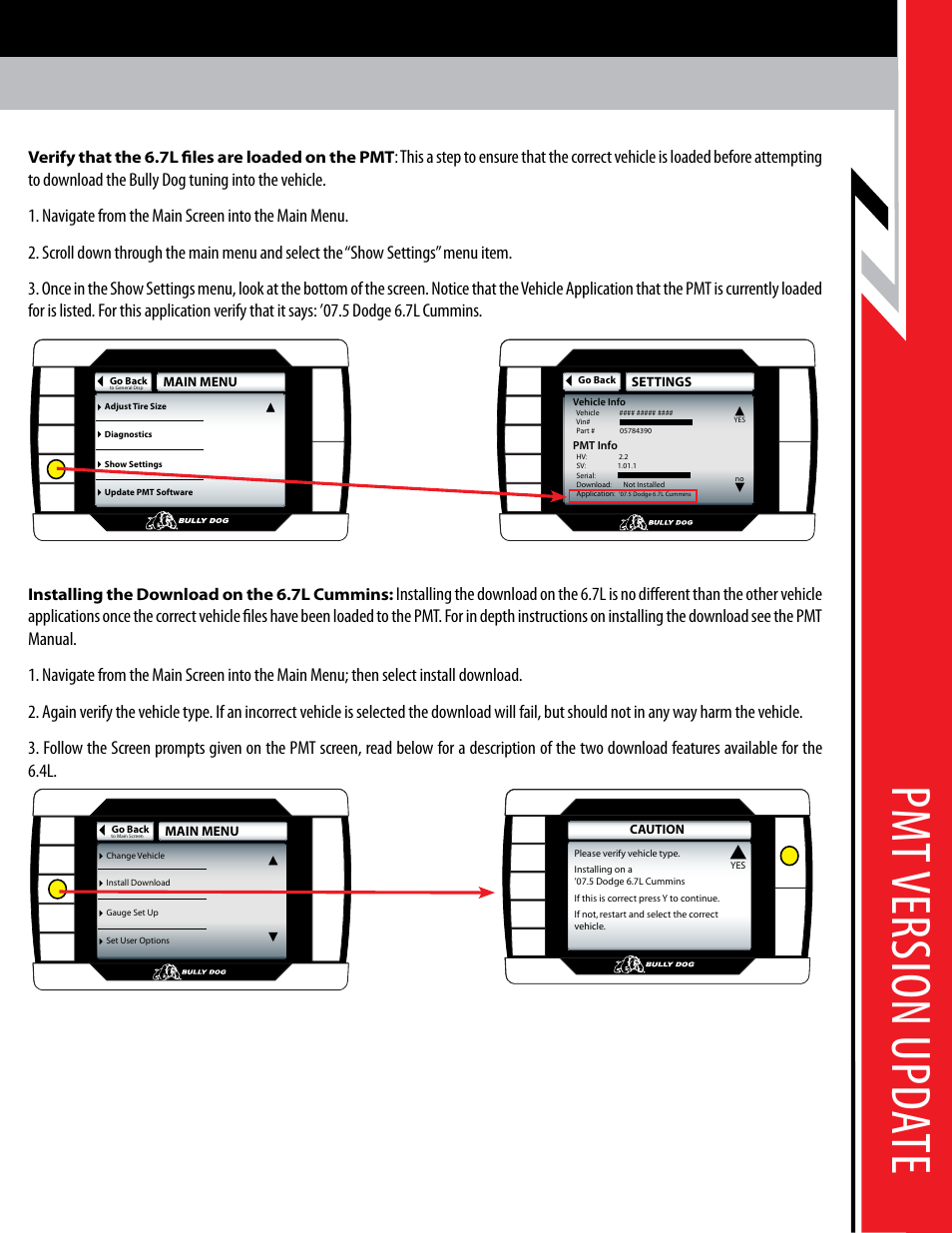 Pm t v er sio n u pda te | Bully Dog PMT 07.5-08 Dodge 6.7L Cummins Version 1.0.1.5 User Manual | Page 7 / 10