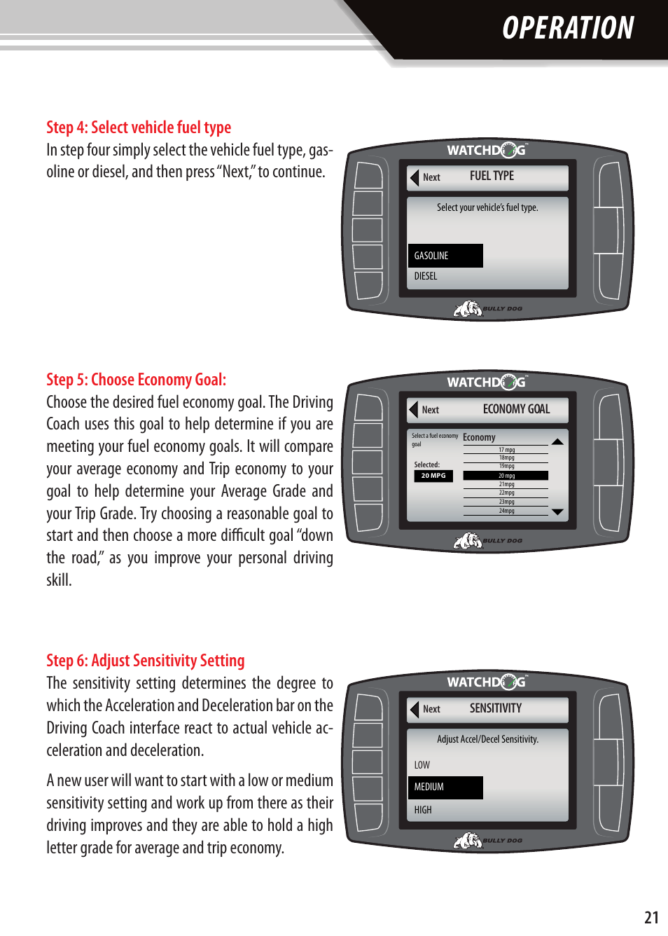 Operation | Bully Dog Watchdog User Manual | Page 6 / 42