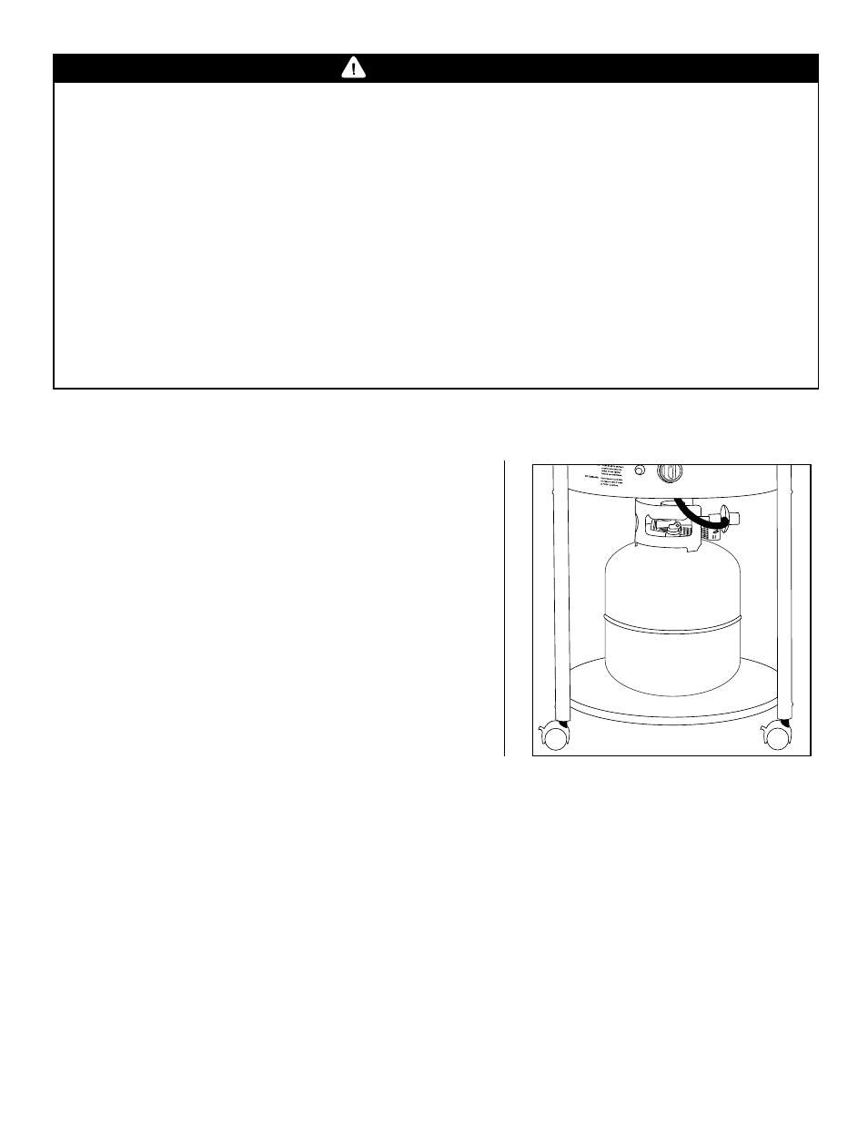 Warning, Filling the lp gas cylinder, Installing the lp gas cylinder onto the grill | Hose and regulator | Brinkmann Gas Kettle Grill User Manual | Page 6 / 28