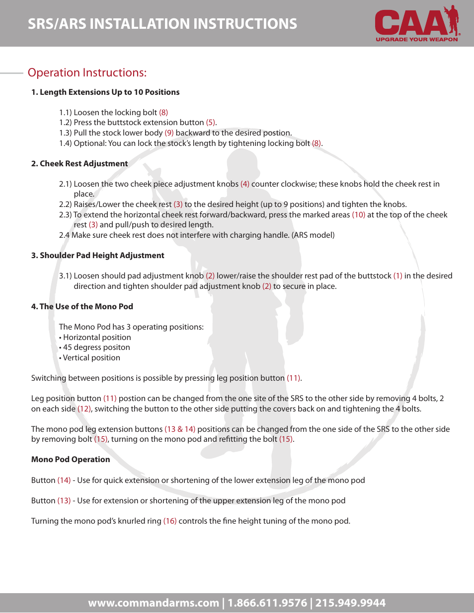 Srs/ars installation instructions, Operation instructions | CAA SRS/ARS User Manual | Page 2 / 2