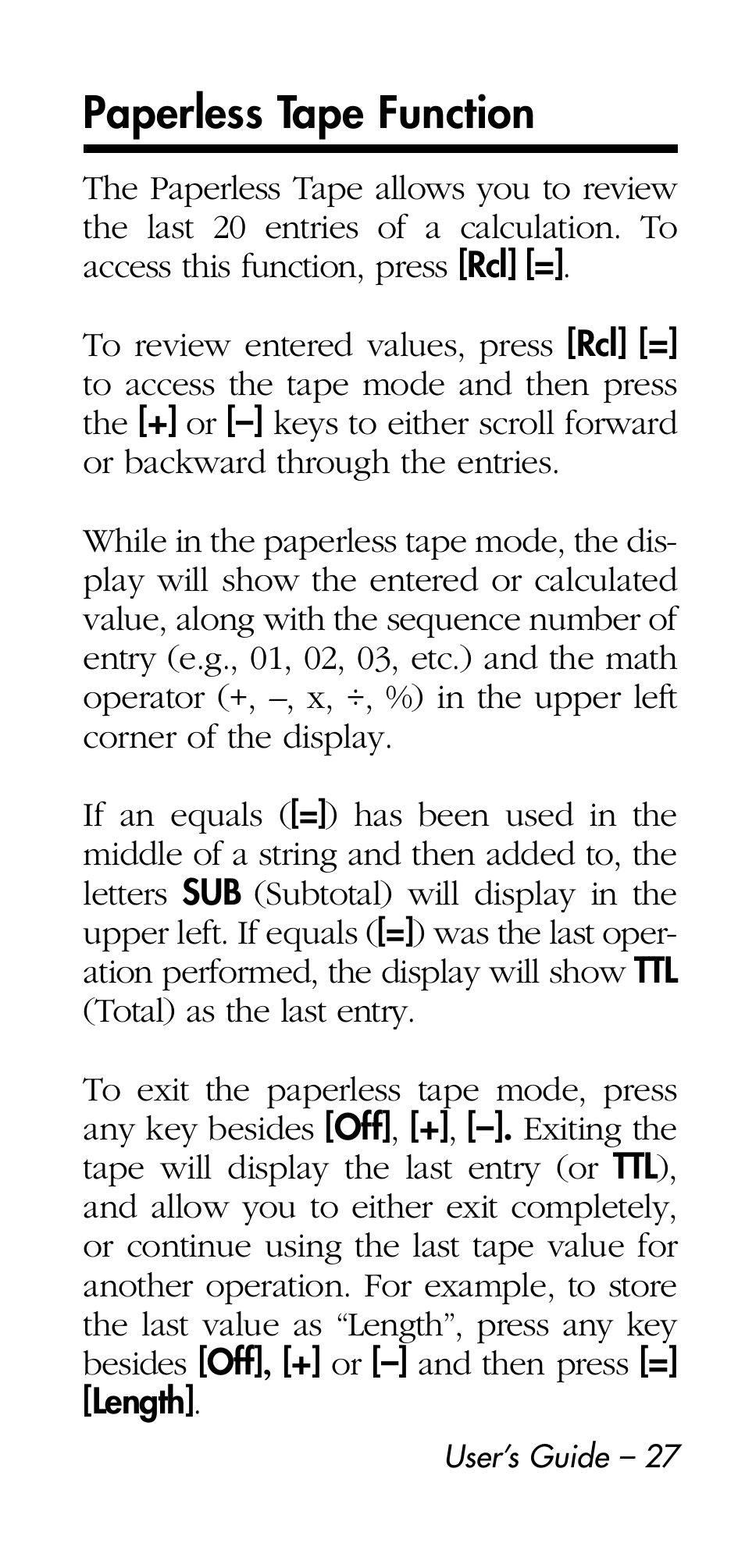 Paperless tape function | Calculated Industries 4215 User Manual | Page 27 / 64