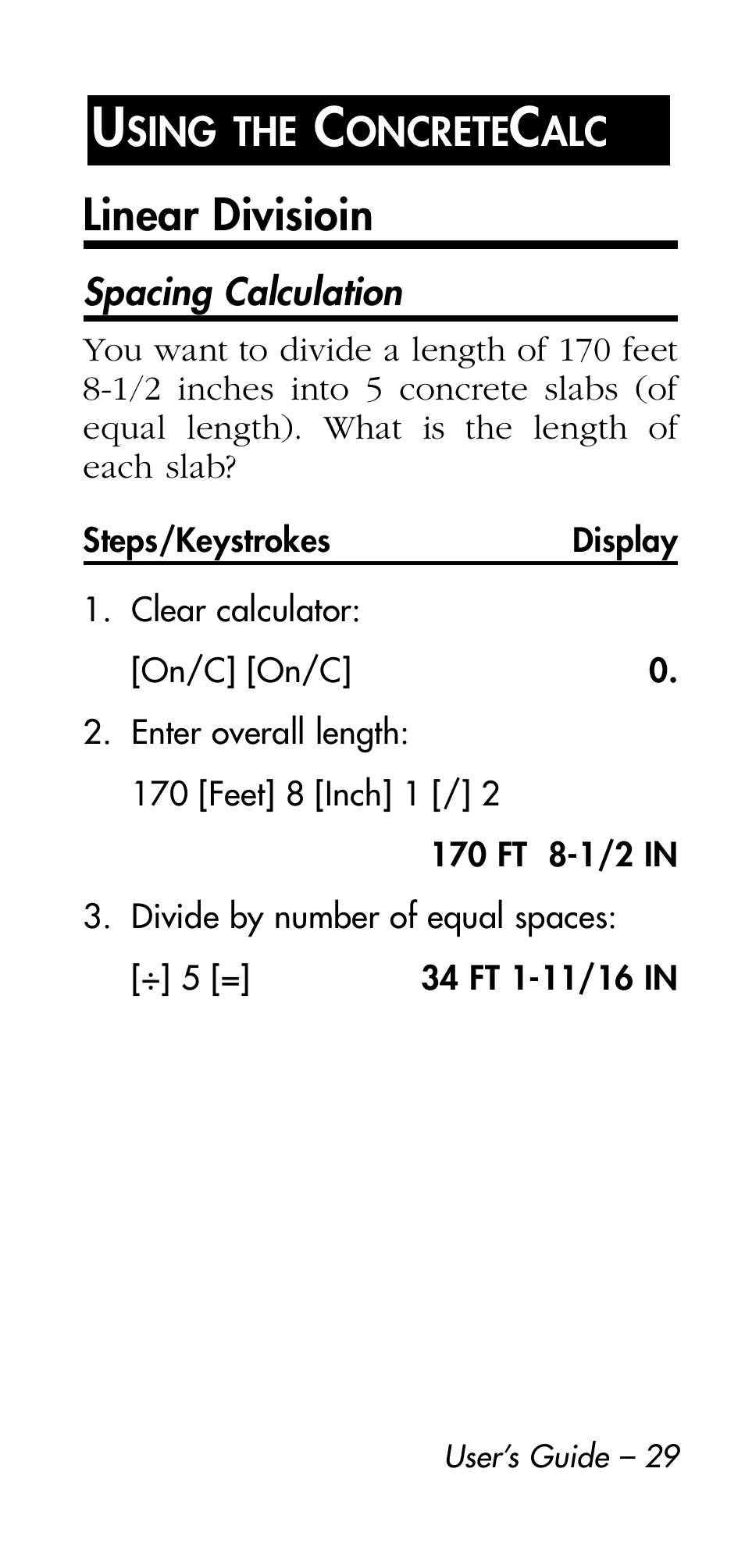 Linear divisioin | Calculated Industries 4215 User Manual | Page 29 / 64