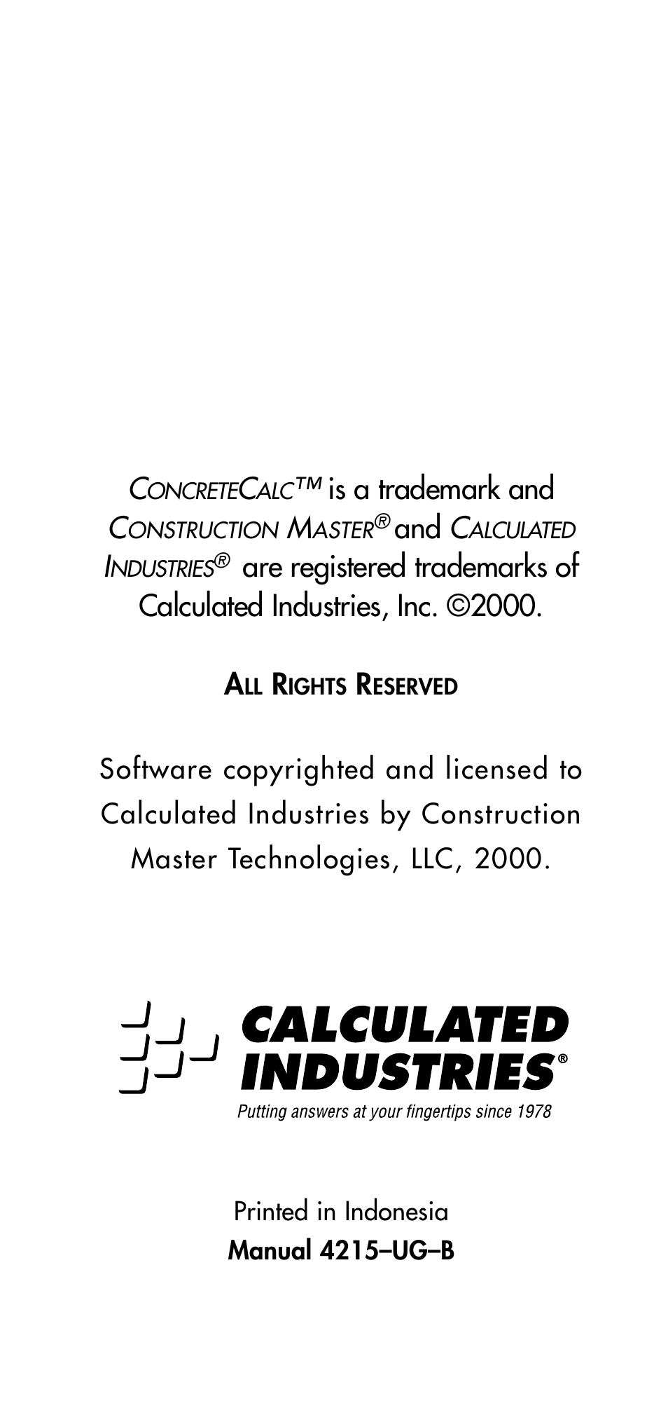 Calculated Industries 4215 User Manual | Page 64 / 64