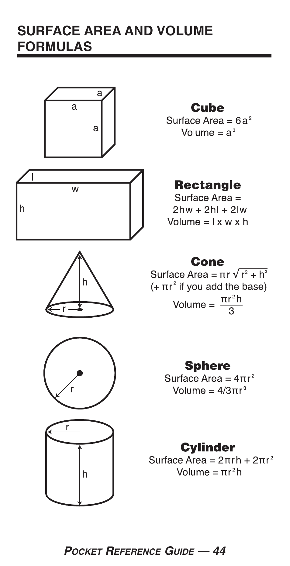 Surface area and volume formulas | Calculated Industries 4225-C User Manual | Page 47 / 52