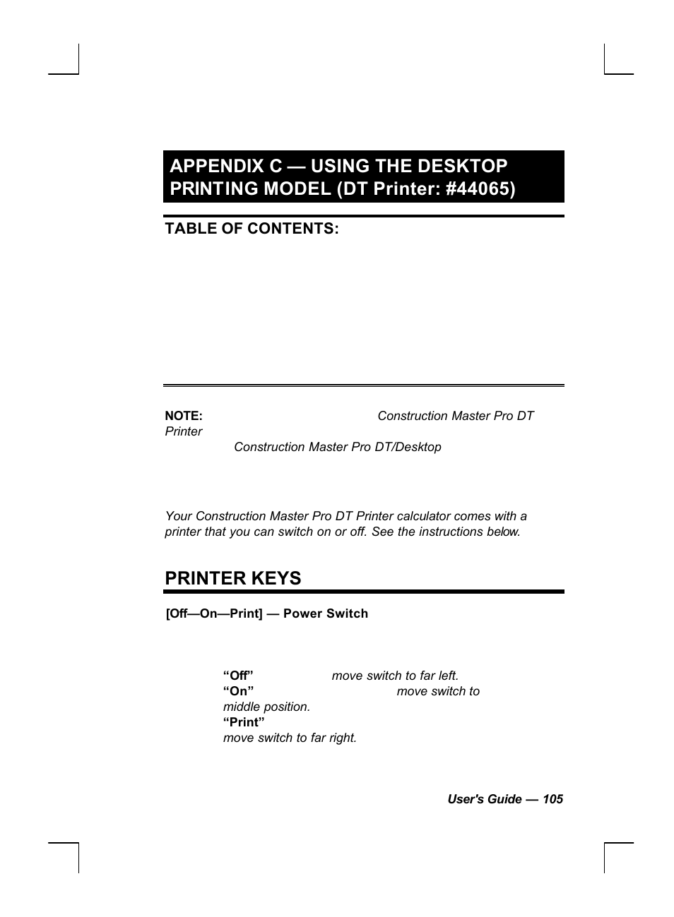 Printer keys | Calculated Industries 44060 User Manual | Page 107 / 134