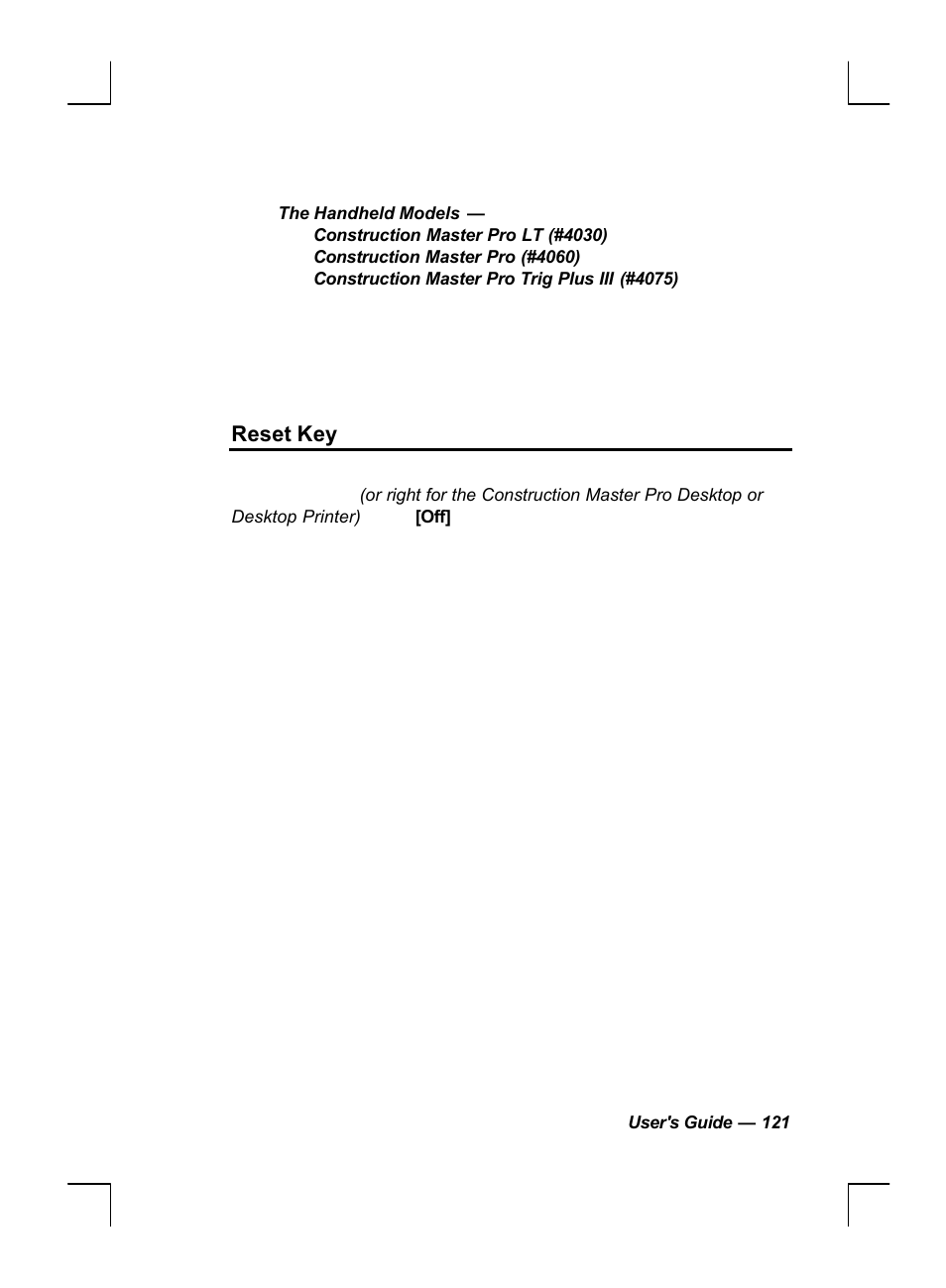 Reset key | Calculated Industries 44060 User Manual | Page 123 / 134