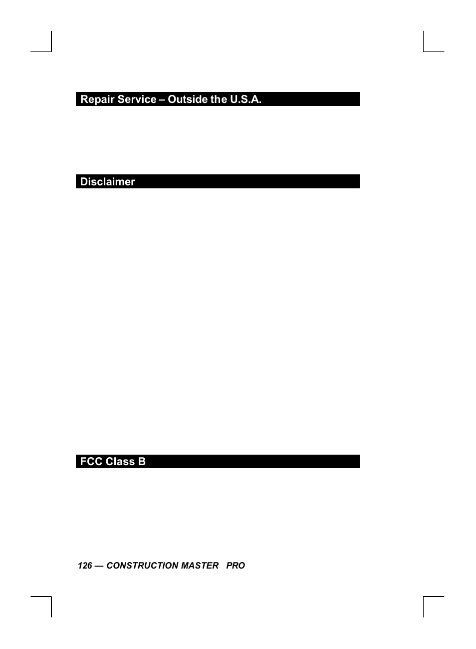 Repair service – outside the u.s.a, Disclaimer, Fcc class b | Calculated Industries 44060 User Manual | Page 128 / 134