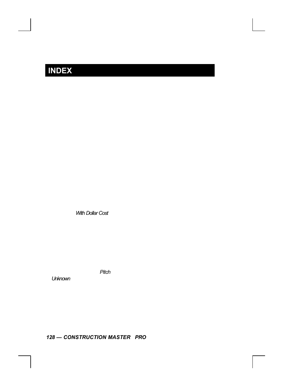 Index | Calculated Industries 44060 User Manual | Page 130 / 134