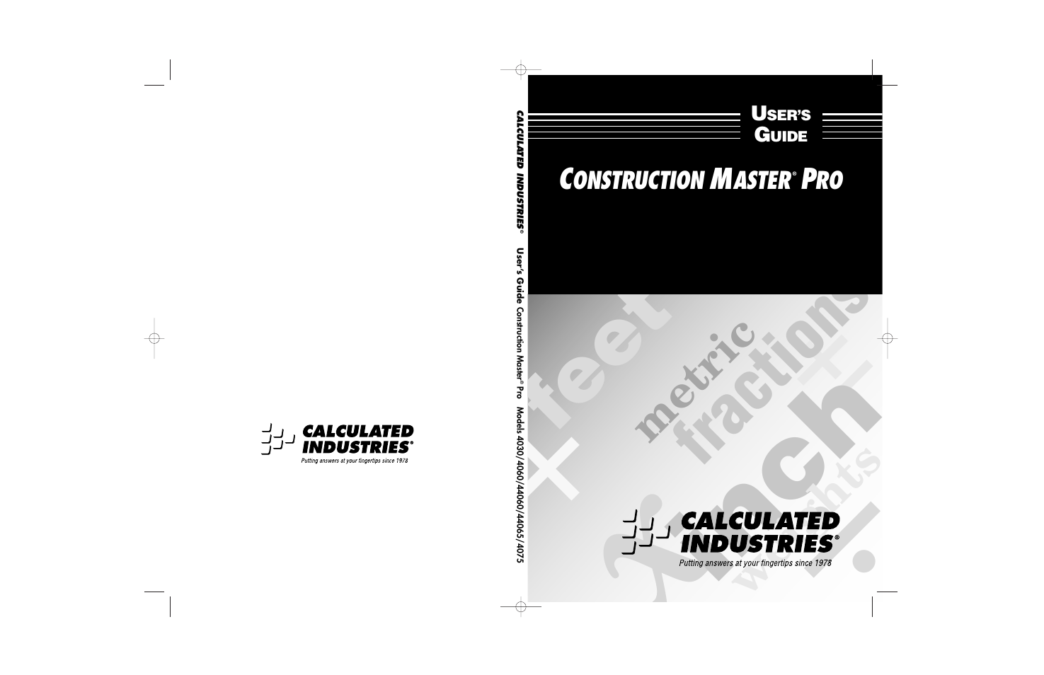 Arc inch, Feet, Fractions | Yard, Diagonals, Weights, Metric, Volume | Calculated Industries 44060 User Manual | Page 134 / 134