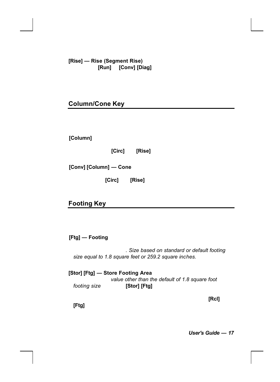 Column/cone key, Footing key | Calculated Industries 44060 User Manual | Page 19 / 134