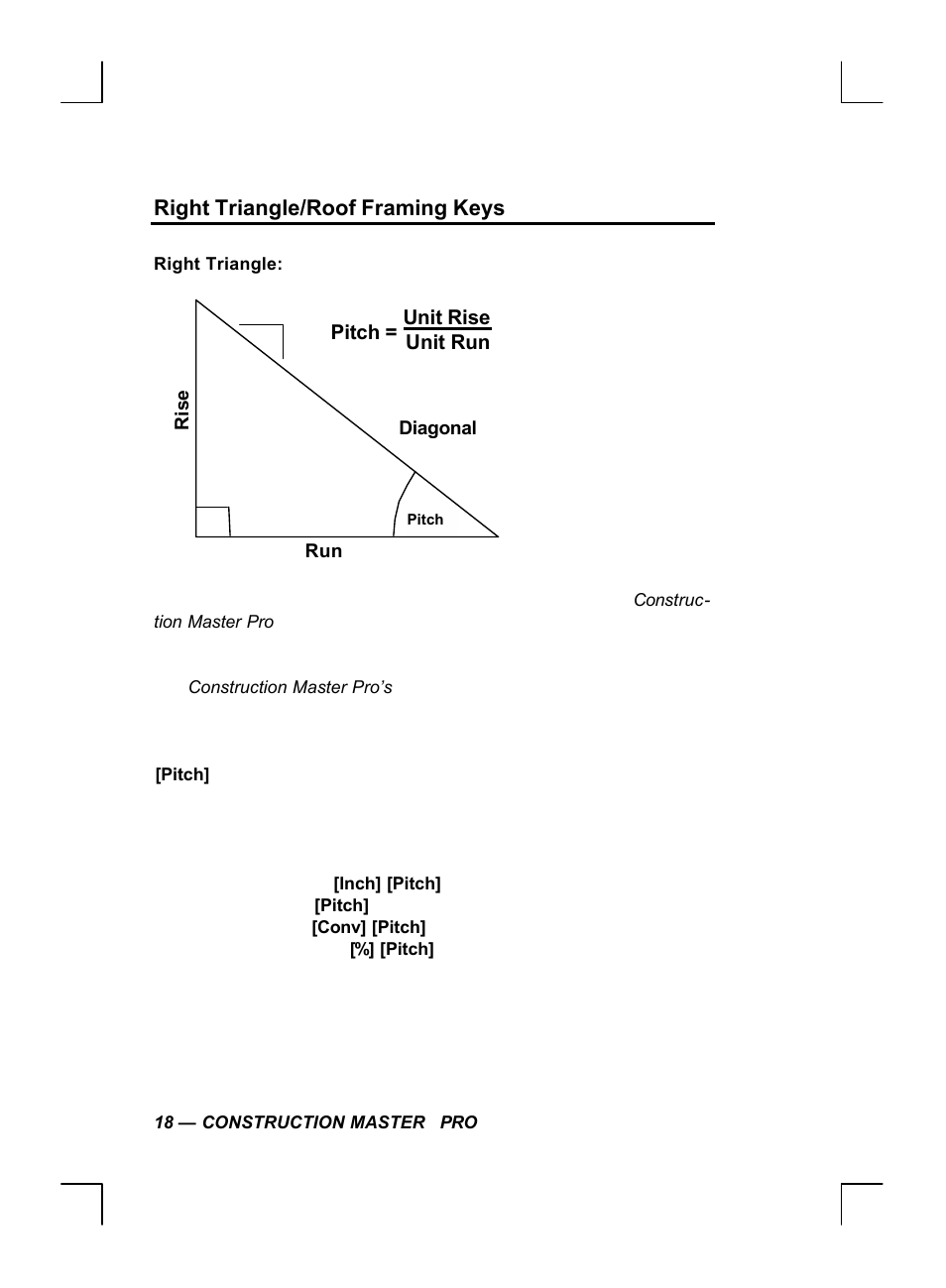 Right triangle/roof framing keys | Calculated Industries 44060 User Manual | Page 20 / 134