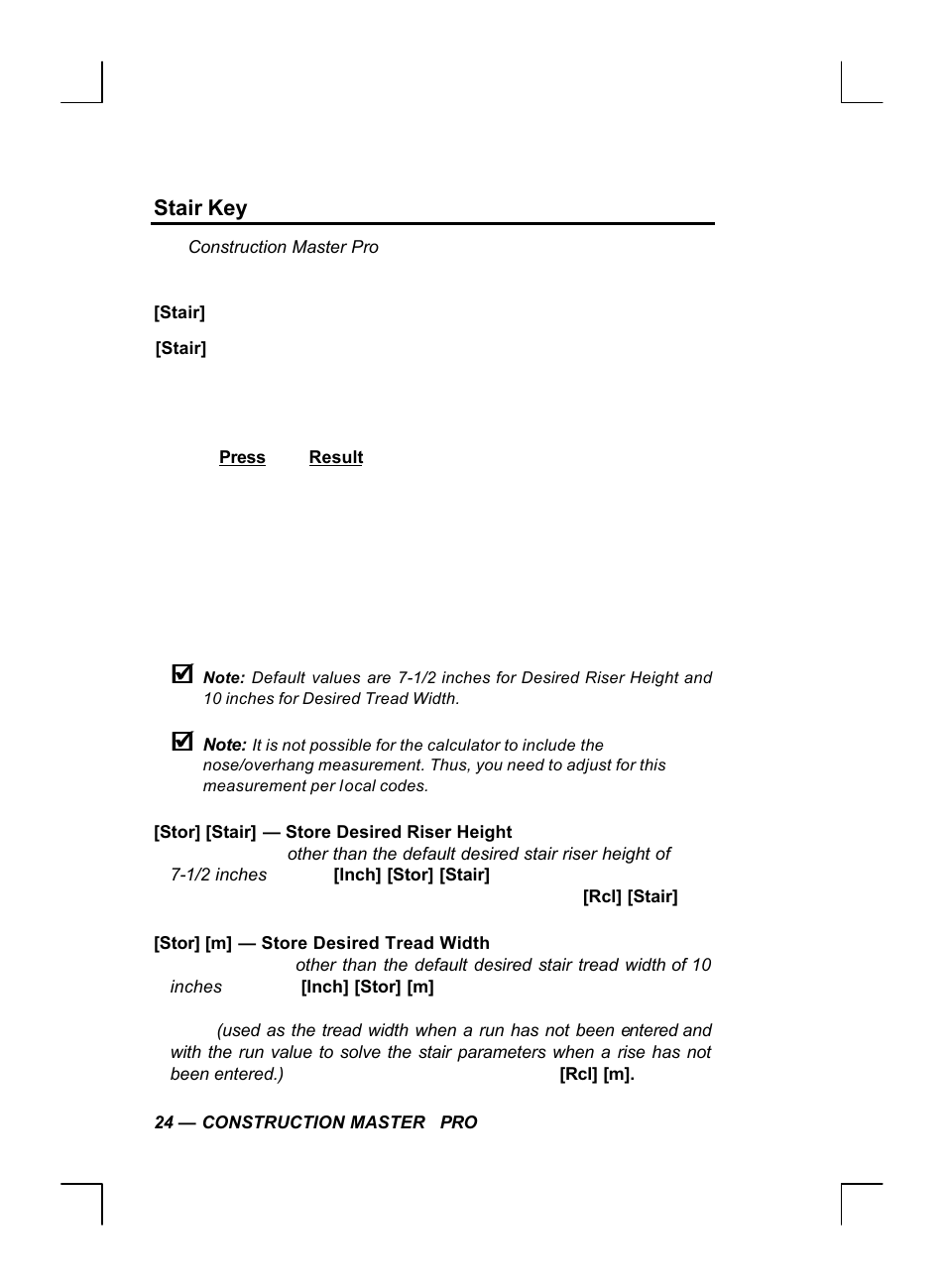 Stair key | Calculated Industries 44060 User Manual | Page 26 / 134