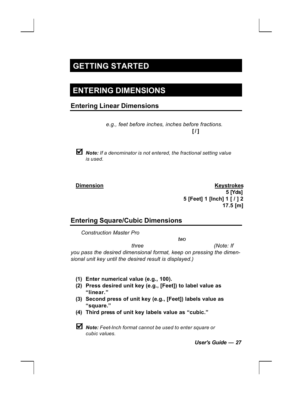 Getting started, Entering dimensions | Calculated Industries 44060 User Manual | Page 29 / 134