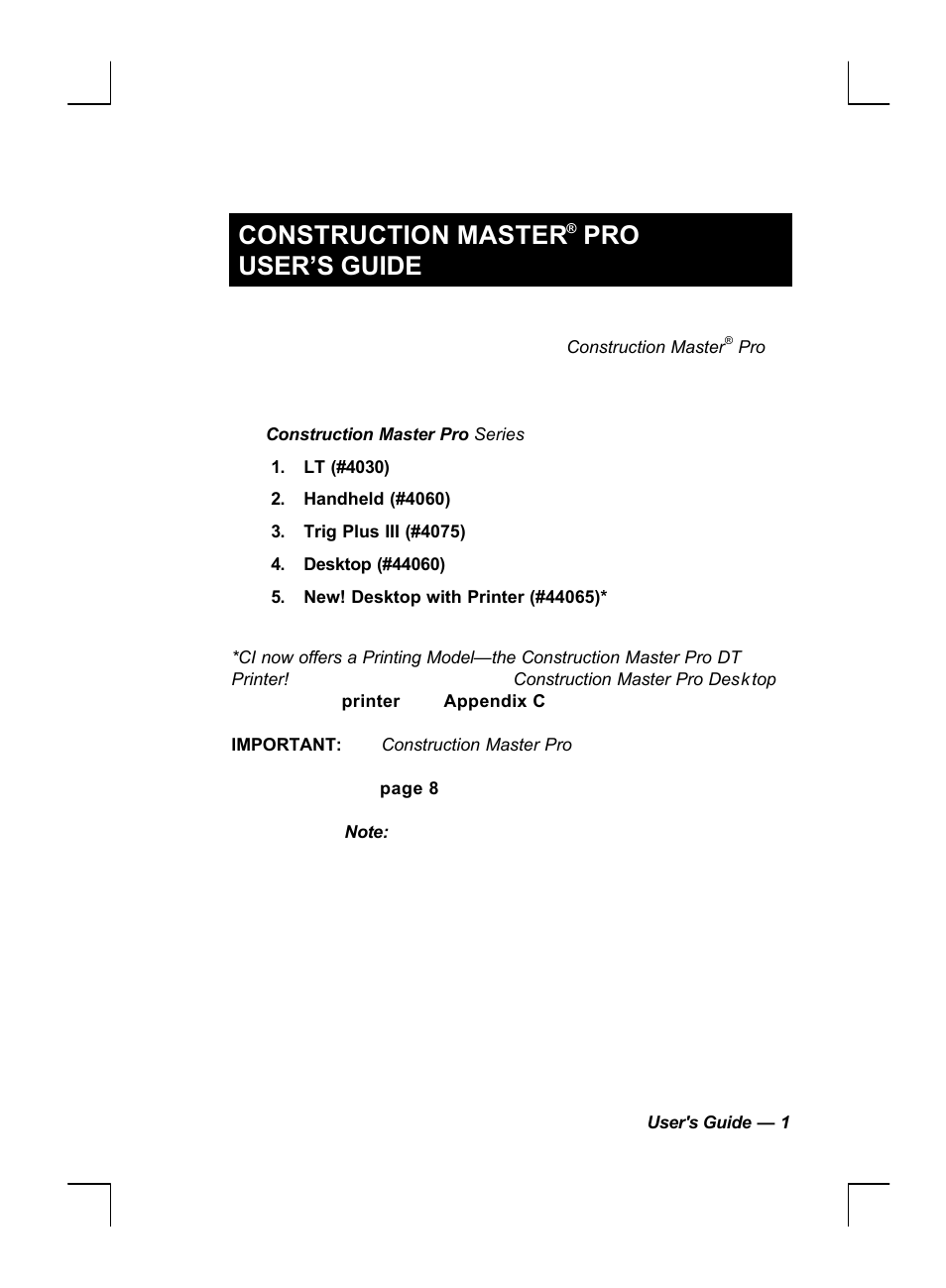 Construction master, Pro user’s guide | Calculated Industries 44060 User Manual | Page 3 / 134