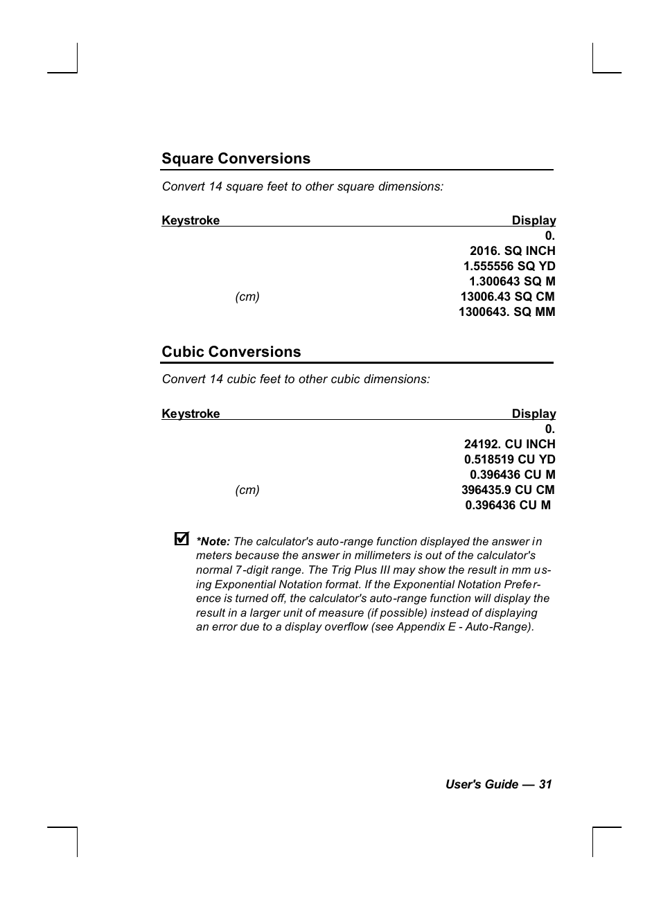Square conversions, Cubic conversions | Calculated Industries 44060 User Manual | Page 33 / 134