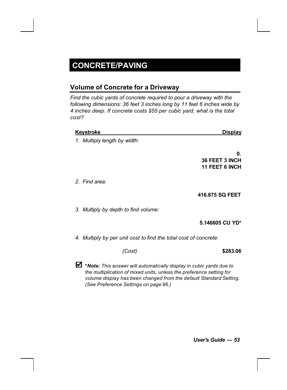 Concrete/paving | Calculated Industries 44060 User Manual | Page 55 / 134