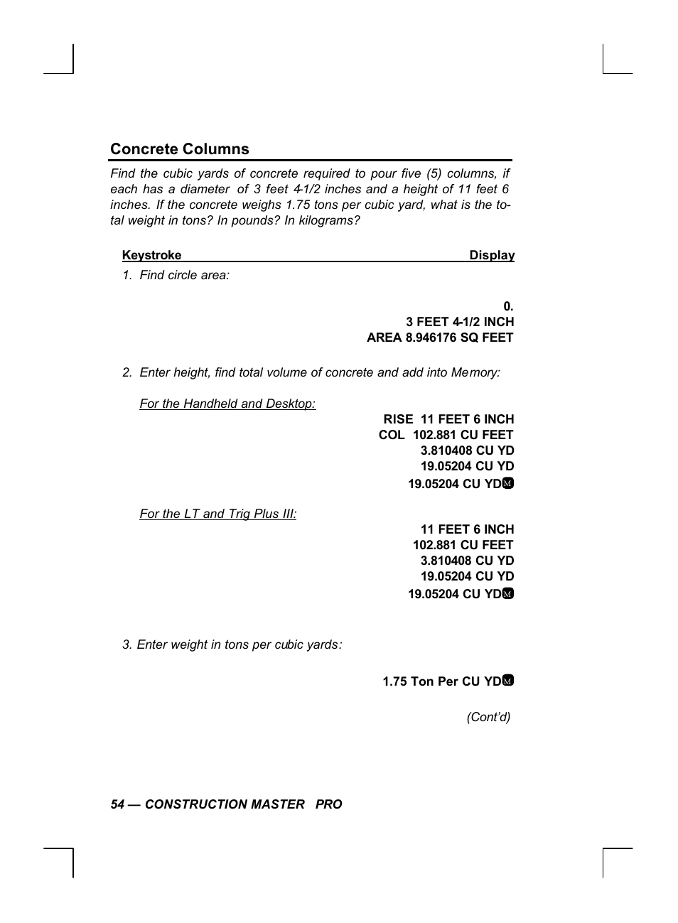 Concrete columns | Calculated Industries 44060 User Manual | Page 56 / 134