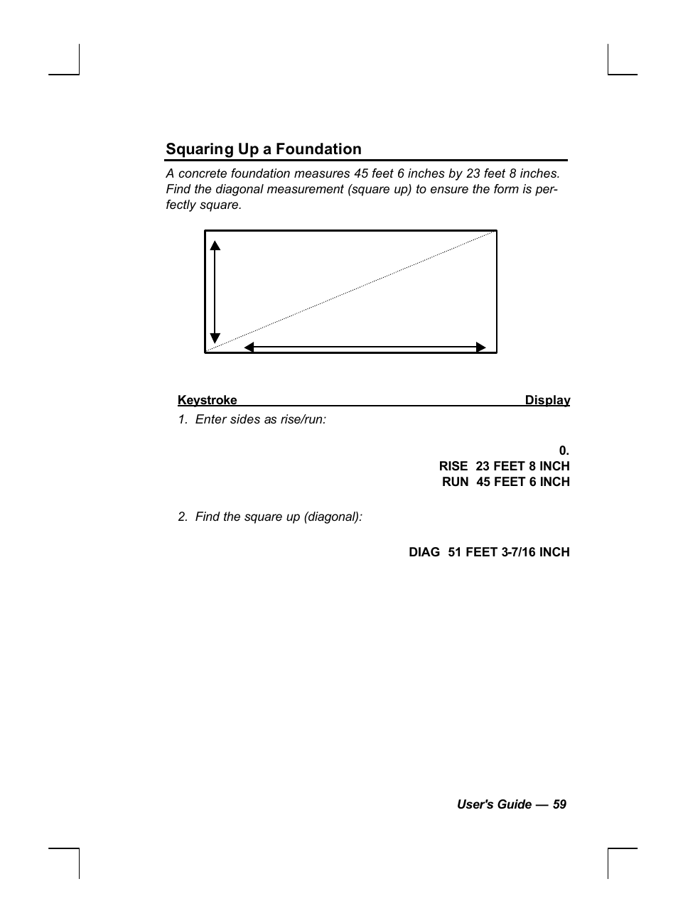 Squaring up a foundation | Calculated Industries 44060 User Manual | Page 61 / 134