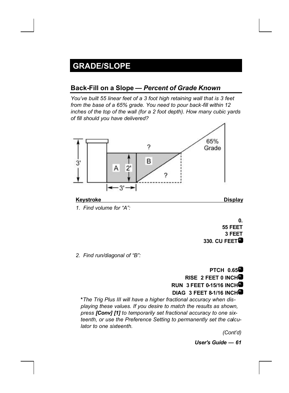 Grade/slope, Back-fill on a slope — percent of grade known | Calculated Industries 44060 User Manual | Page 63 / 134