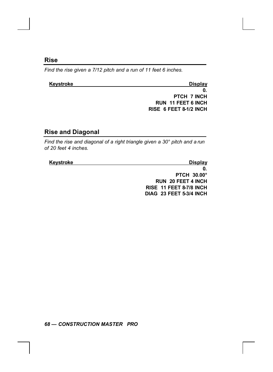Rise, Rise and diagonal | Calculated Industries 44060 User Manual | Page 70 / 134