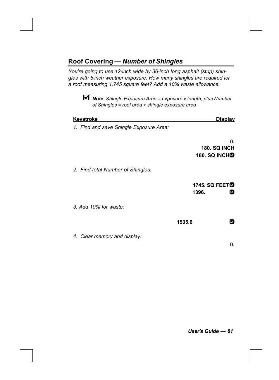 Roof covering — number of shingles | Calculated Industries 44060 User Manual | Page 83 / 134