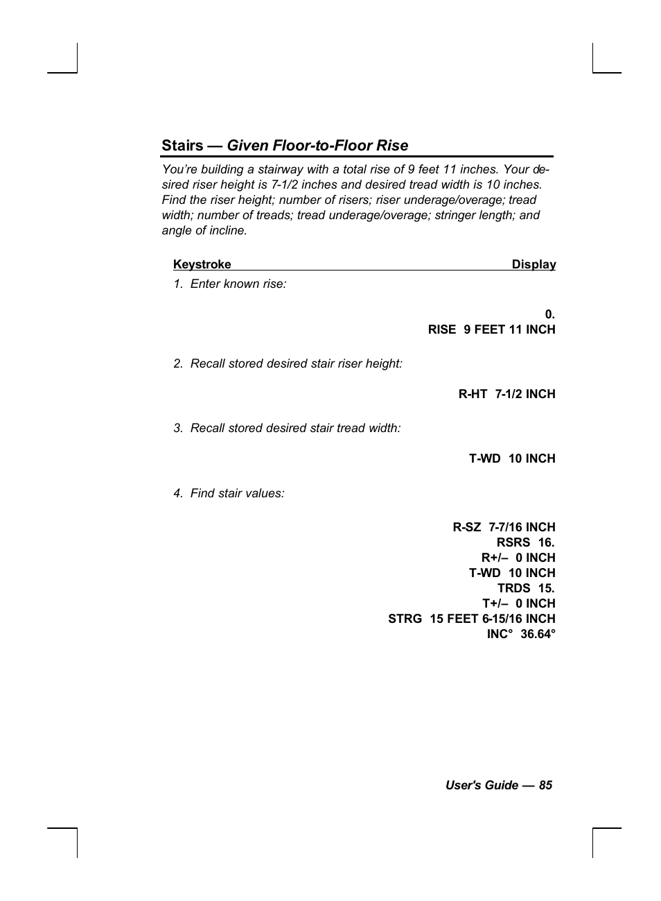 Stairs — given floor-to-floor rise | Calculated Industries 44060 User Manual | Page 87 / 134