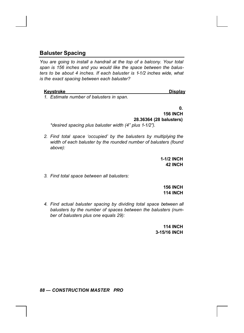 Baluster spacing | Calculated Industries 44060 User Manual | Page 90 / 134