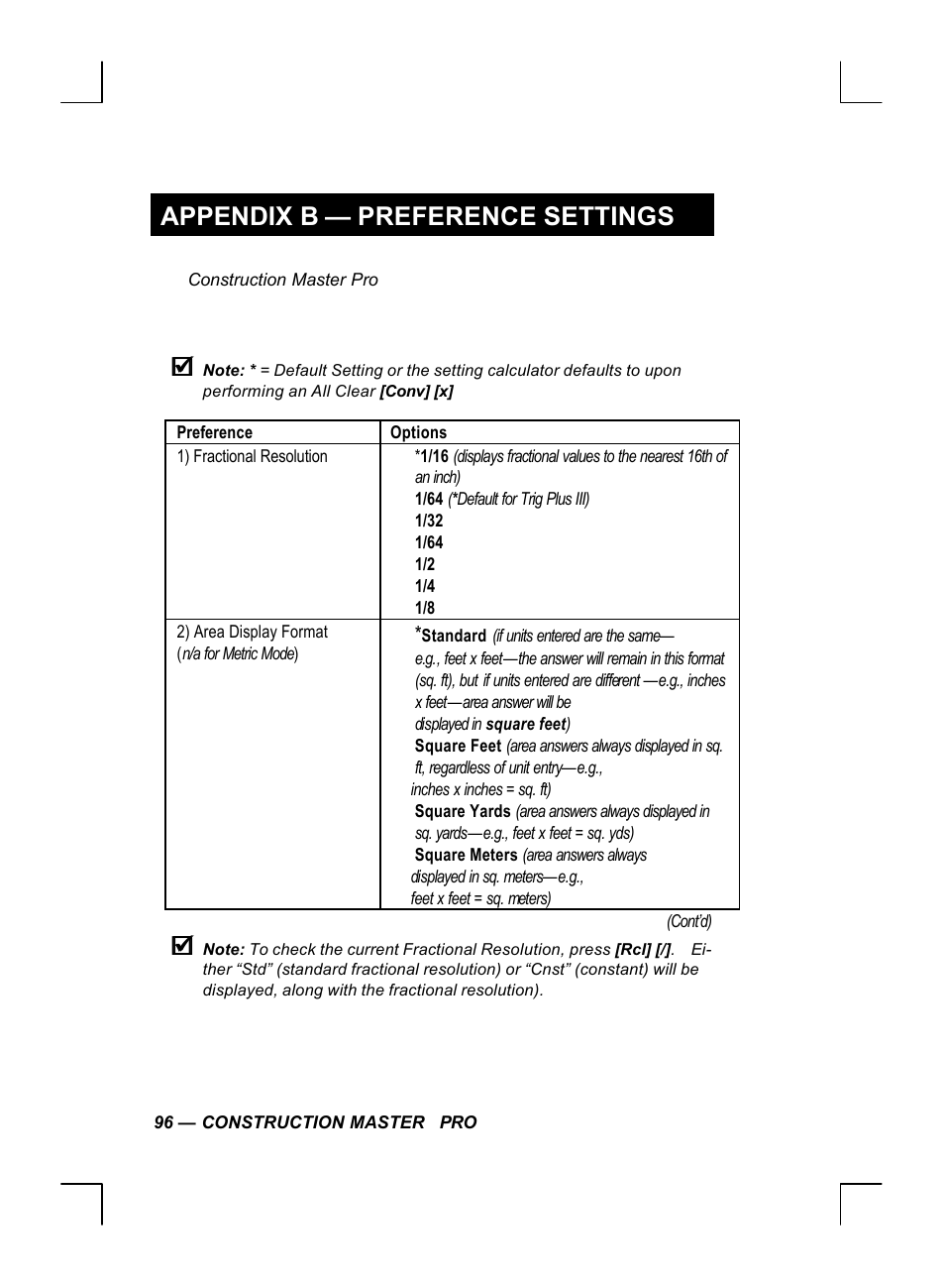 Appendix b — preference settings | Calculated Industries 44060 User Manual | Page 98 / 134