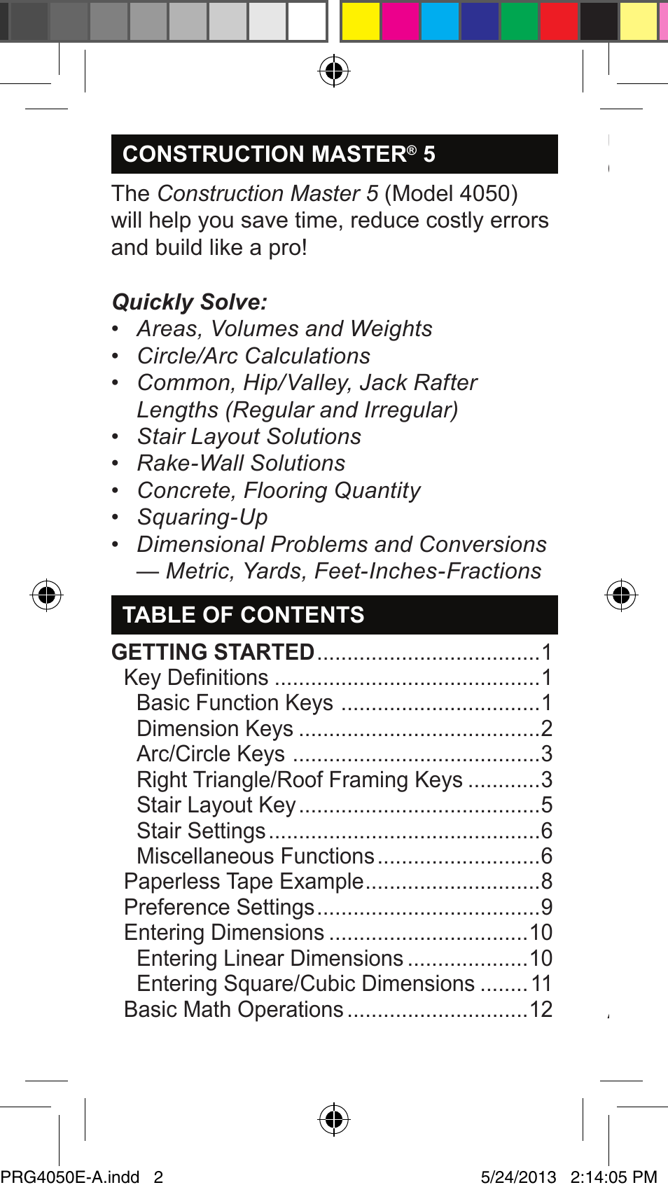 Calculated Industries 4050 Metric Edition User Manual | Page 2 / 44