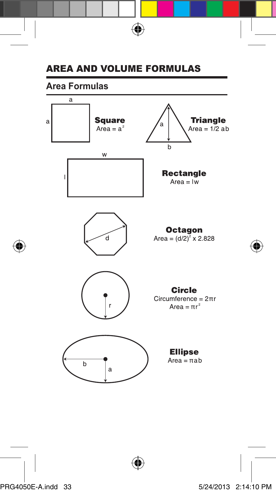 Area and volume formulas area formulas | Calculated Industries 4050 Metric Edition User Manual | Page 36 / 44