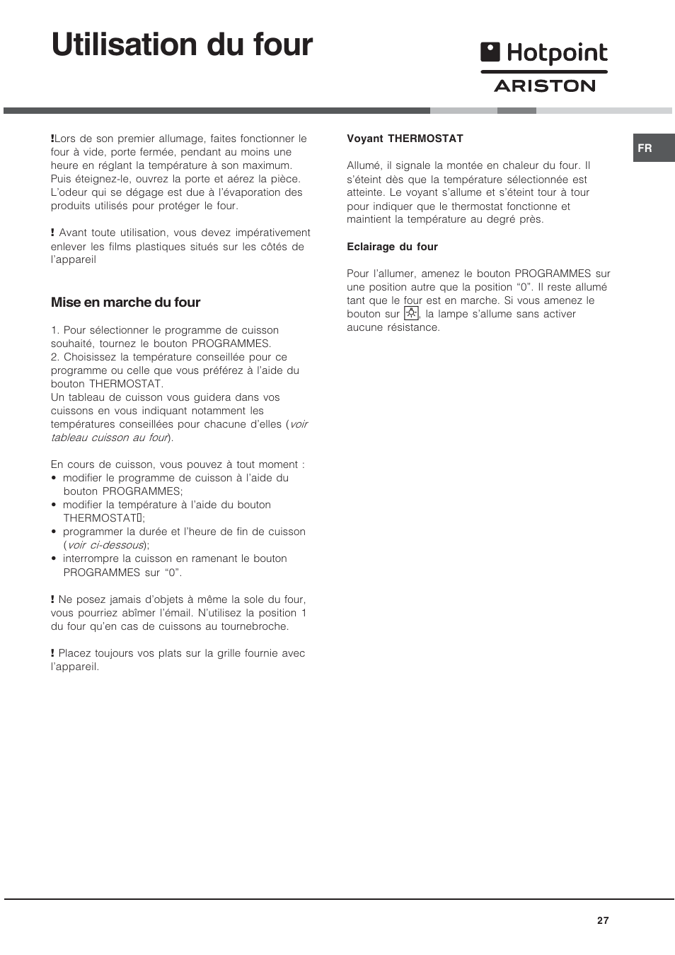 Utilisation du four | Hotpoint Ariston C 3 VM5 R/HA User Manual | Page 27 / 36