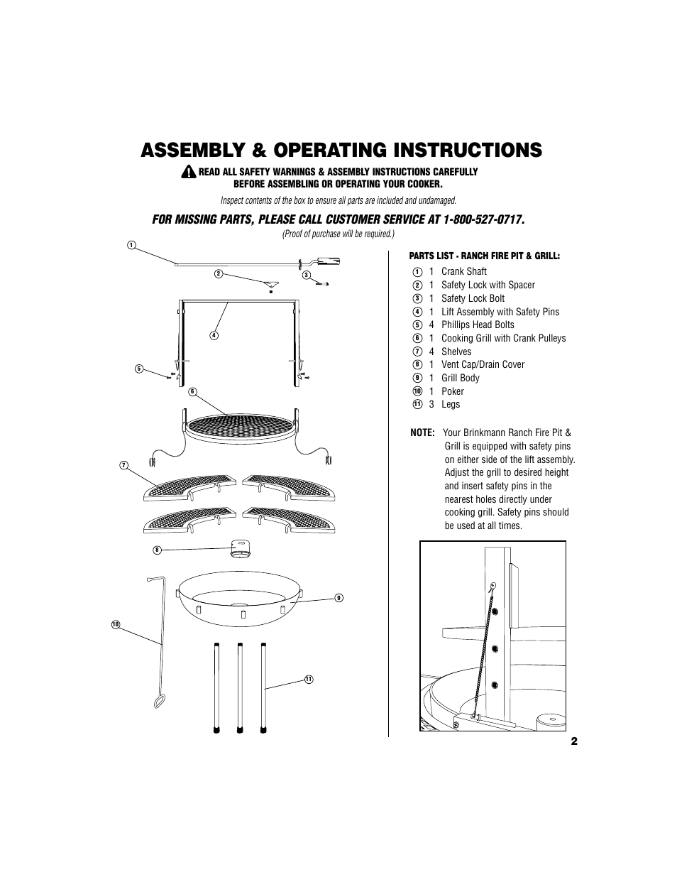 Assembly & operating instructions | Brinkmann Ranch Fire Pit & Grill User Manual | Page 3 / 8