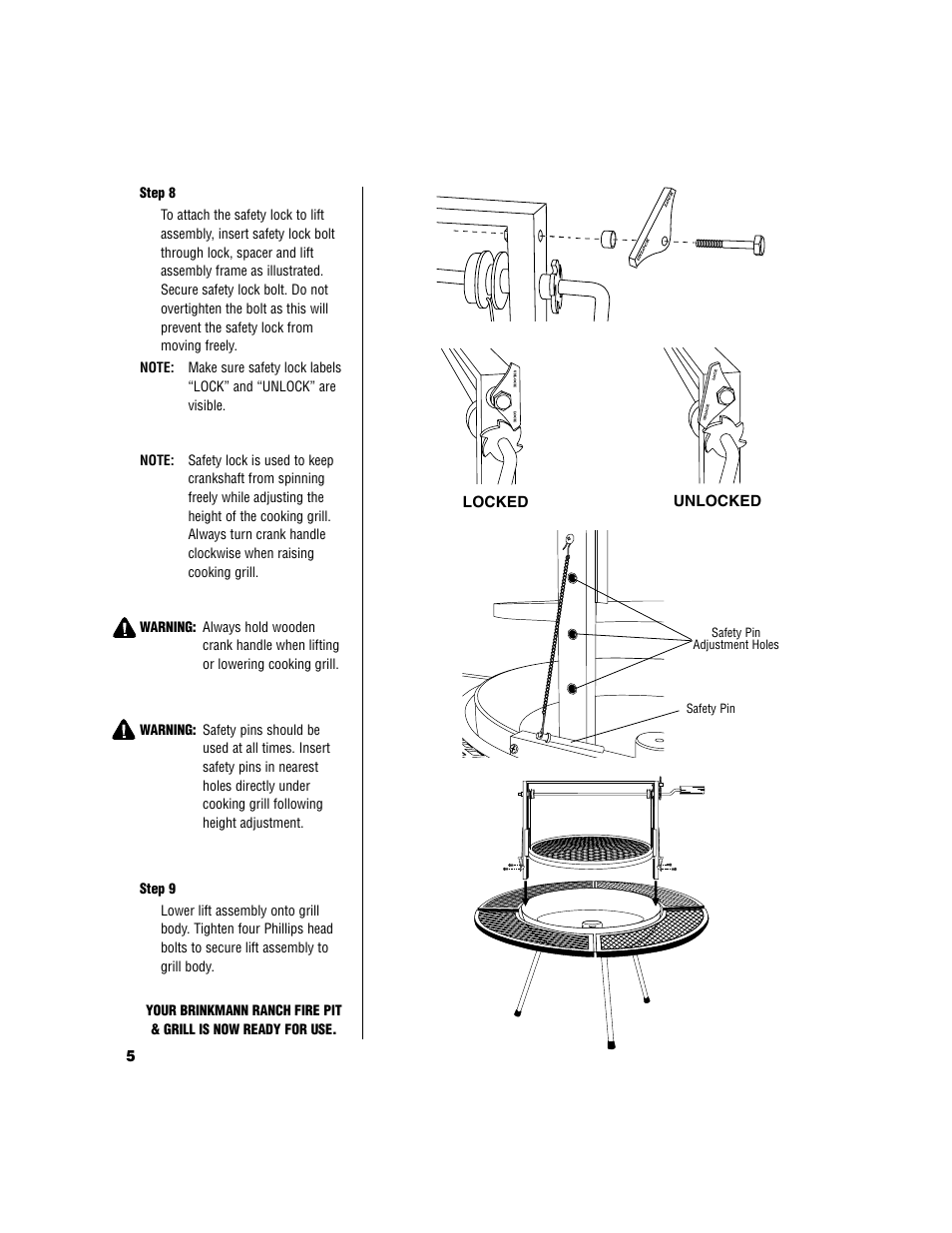 Locked unlocked | Brinkmann Ranch Fire Pit & Grill User Manual | Page 6 / 8