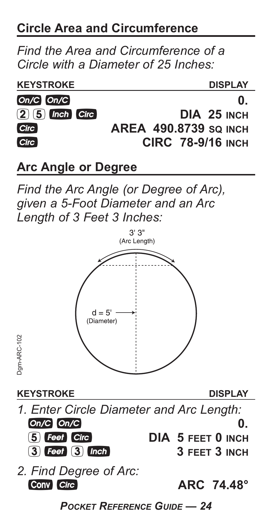 3 f 3 i 3, Find degree of arc: ç c arc 74.48 | Calculated Industries 4050-F User Manual | Page 28 / 52