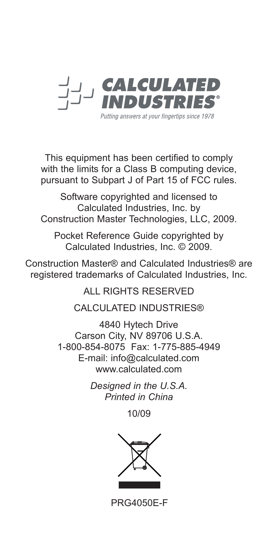 Calculated Industries 4050-F User Manual | Page 52 / 52