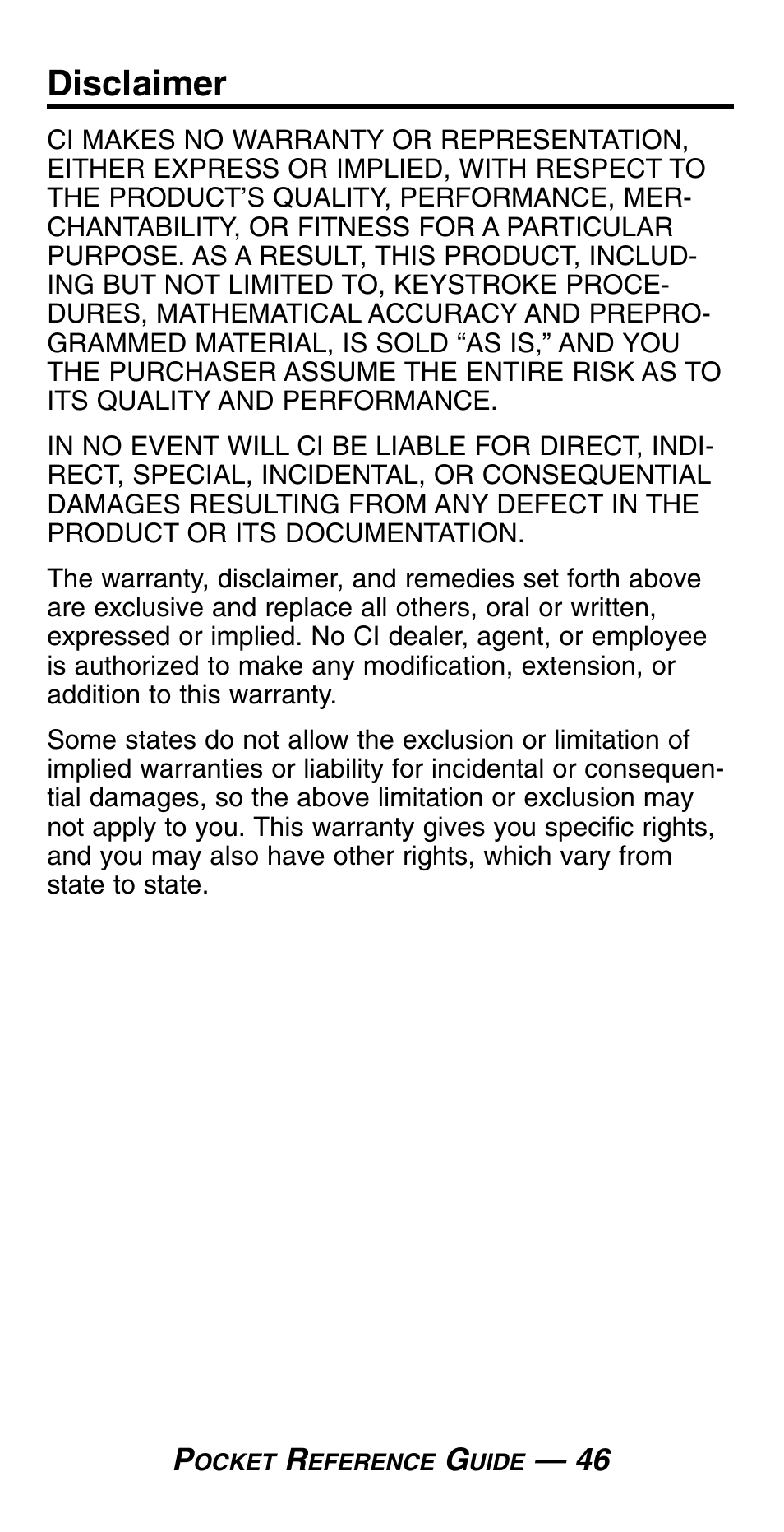 Disclaimer | Calculated Industries 4054 User Manual | Page 50 / 52