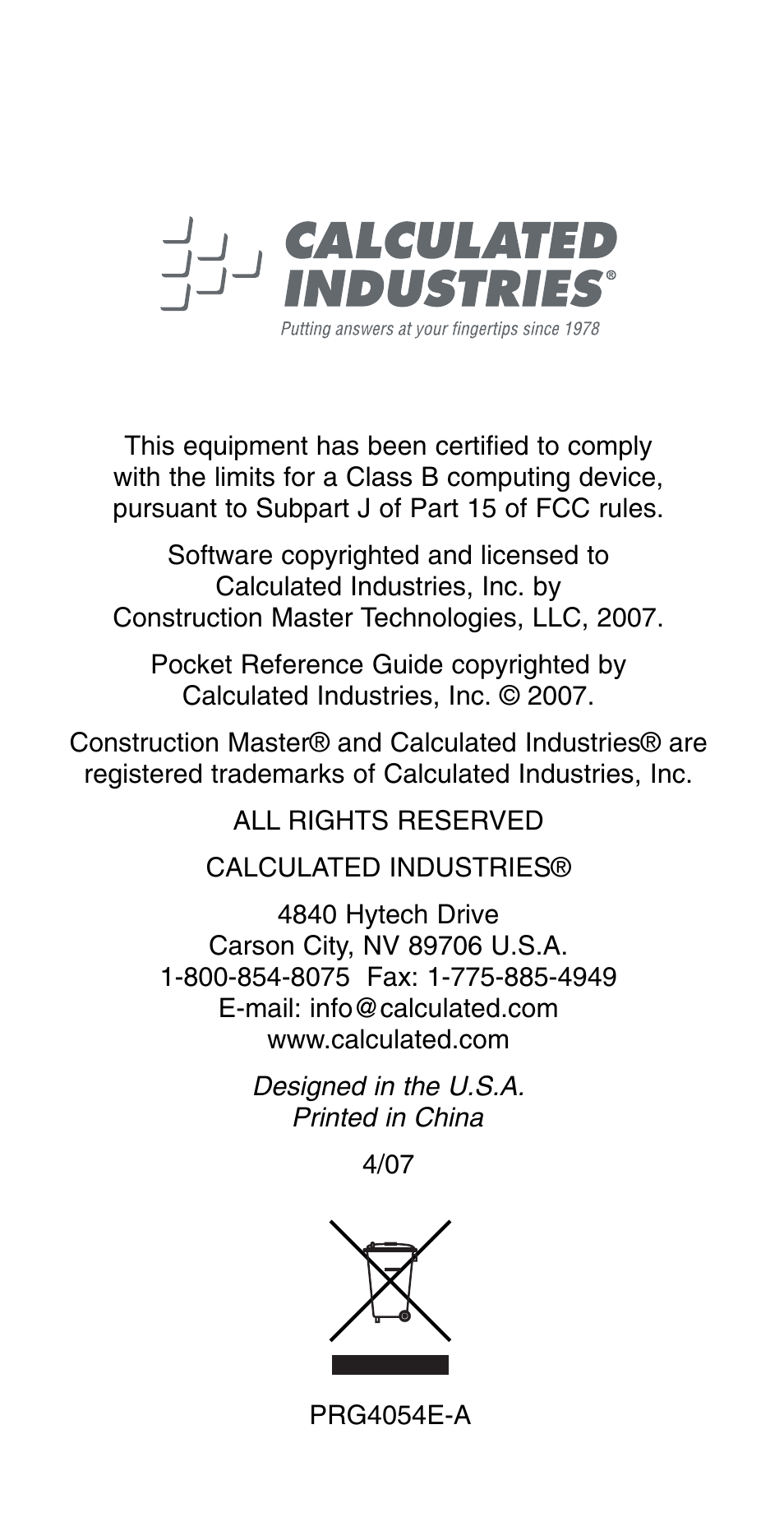 Calculated Industries 4054 User Manual | Page 52 / 52