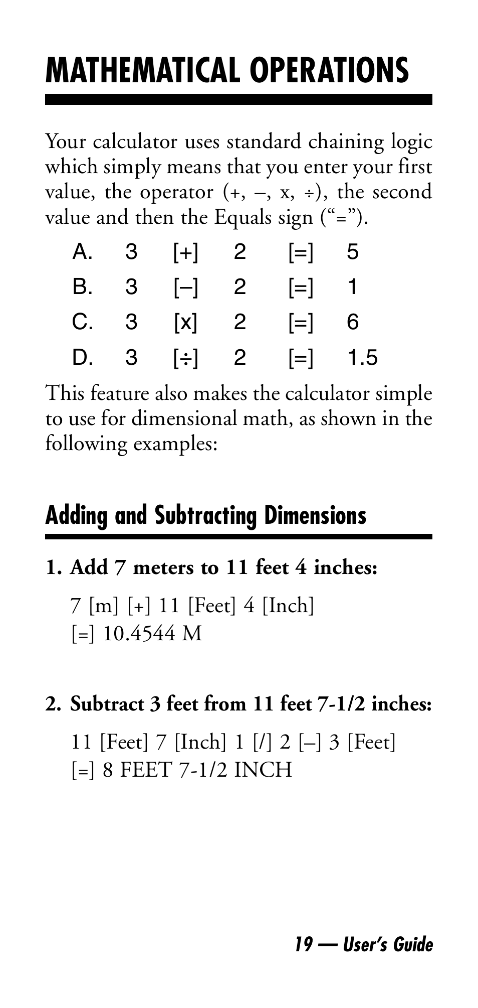Mathematical operations | Calculated Industries 4045 User Manual | Page 19 / 26