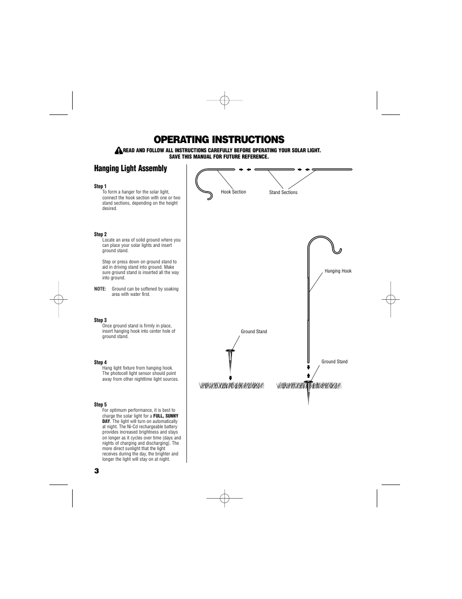 Operating instructions, Hanging light assembly | Brinkmann Window Pane Pagoda 822-2509-2 User Manual | Page 4 / 8